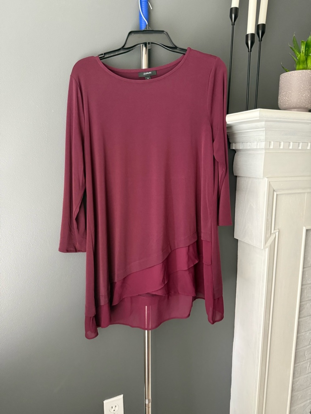 Alfani Wine Layered-Hem Chiffon-Trim Tunic